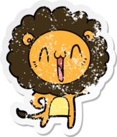 distressed sticker of a happy cartoon lion png