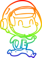 rainbow gradient line drawing of a happy cartoon astronaut png