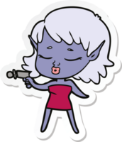 sticker of a pretty cartoon alien girl with ray gun png