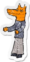 retro distressed sticker of a cartoon fox man png