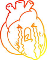 warm gradient line drawing of a cartoon heart crying png