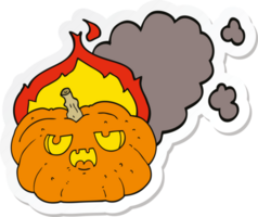 pegatina de una caricatura de calabaza de halloween en llamas png