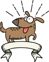 scroll banner with tattoo style happy dog png