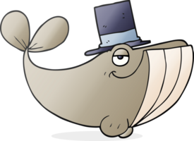 hand drawn cartoon whale wearing top hat png