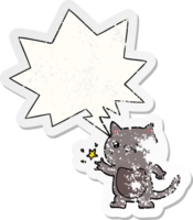 dessin animé chat scratch avec discours bulle affligé affligé vieux autocollant png