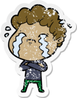 distressed sticker of a cartoon man crying png