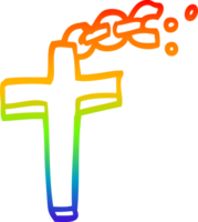 rainbow gradient line drawing of a cartoon crucifix on chain png