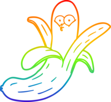 rainbow gradient line drawing of a cartoon banana with face png