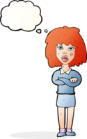 cartoon tough woman with folded arms with thought bubble png