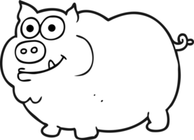 hand drawn black and white cartoon pig png