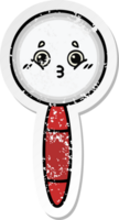 distressed sticker of a cute cartoon magnifying glass png