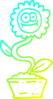 cold gradient line drawing of a cartoon flower in pot png