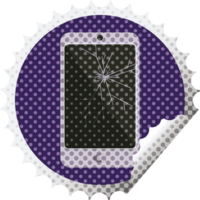 cracked screen cell phone graphic   illustration round sticker stamp png