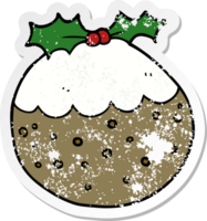 distressed sticker of a cartoon christmas pudding png