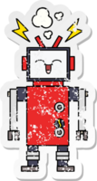 bedrövad klistermärke av en söt tecknad robot png
