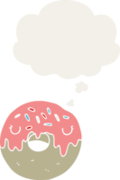 cartoon donut with thought bubble in retro style png