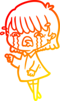 warm gradient line drawing of a cartoon girl crying png