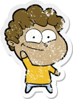 distressed sticker of a cartoon happy man png