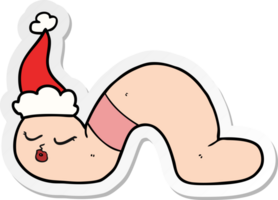 hand drawn sticker cartoon of a worm wearing santa hat png