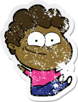 distressed sticker of a cartoon happy man png