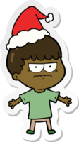 hand- getrokken sticker tekenfilm van een boos Mens vervelend de kerstman hoed png