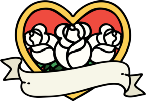 tatuering i traditionell stil av en hjärta och baner med blommor png