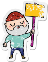 distressed sticker of a cartoon man with beard png