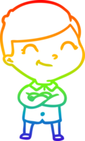 rainbow gradient line drawing of a cartoon boy smiling png