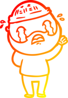 warm gradient line drawing of a cartoon bearded man crying png