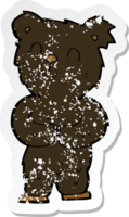 adesivo retrò in difficoltà di un piccolo orso nero felice del fumetto png