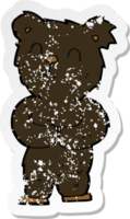 retro distressed sticker of a cartoon happy little black bear png