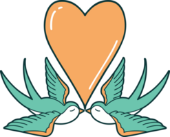 iconic tattoo style image of swallows and a heart png