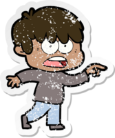 distressed sticker of a worried cartoon boy png