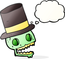 hand drawn thought bubble cartoon laughing skull in top hat png