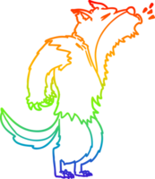 rainbow gradient line drawing of a cartoon howling werewolf png