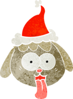 main tiré rétro dessin animé de une chien visage halètement portant Père Noël chapeau png