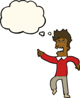 cartoon frightened man pointing with thought bubble png
