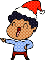 hand drawn comic book style illustration of a happy man wearing santa hat png