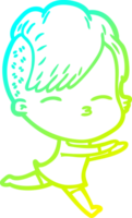 cold gradient line drawing of a cartoon squinting girl running png