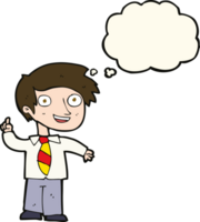 cartoon school boy with idea with thought bubble png