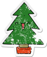 distressed sticker of a cartoon christmas tree png