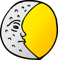 cartoon doodle crescent moon with face png