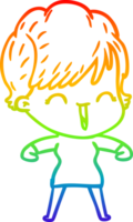 rainbow gradient line drawing of a cartoon laughing woman png