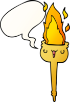 cartoon flaming torch with speech bubble in smooth gradient style png