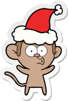 hand dragen klistermärke tecknad serie av en överraskad apa bär santa hatt png