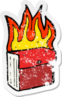 retro distressed sticker of a cartoon burning business files png