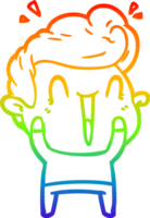 rainbow gradient line drawing of a cartoon happy man png