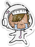 distressed sticker of a cartoon crying astronaut girl png