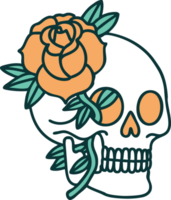 iconic tattoo style image of a skull and rose png