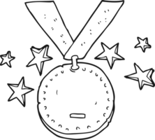 hand drawn black and white cartoon sports medal png